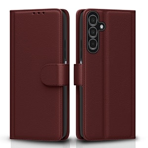 pikkme samsung galaxy a25 5g flip cover leather finish  inside tpu with card pockets  wallet stand and shock proof  magnetic closing  complete protection flip case brown