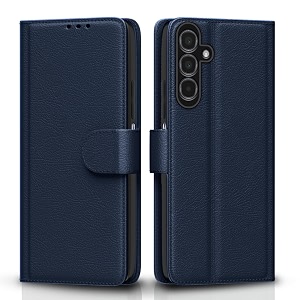 pikkme samsung galaxy a25 5g flip cover leather finish  inside tpu with card pockets  wallet stand and shock proof  magnetic closing  complete protection flip case blue