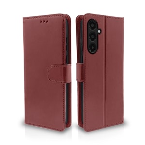 pikkme samsung galaxy a35 5g flip cover leather finish  inside tpu with card pockets  wallet stand and shock proof  complete protection flip case brown