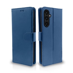 pikkme samsung galaxy a35 5g flip cover leather finish  inside tpu with card pockets  wallet stand and shock proof  complete protection flip case blue