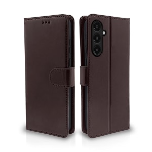 pikkme samsung galaxy a35 5g flip cover leather finish  inside tpu with card pockets  wallet stand and shock proof  complete protection flip case coffee