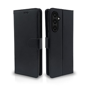 pikkme samsung galaxy a35 5g flip cover leather finish  inside tpu with card pockets  wallet stand and shock proof  complete protection flip case black