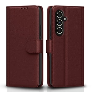 pikkme samsung galaxy a54 5g flip cover leather finish  wallet stand and shock proof  inside tpu with card pockets  complete protection flip case brown