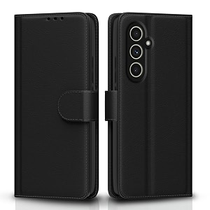 pikkme samsung galaxy a54 5g flip cover leather finish  inside tpu with card pockets  wallet stand and shock proof  complete protection flip case black