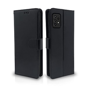 pikkme samsung galaxy a72 flip case leather finish  inside tpu with card pockets  wallet stand and shock proof  magnetic closing  complete protection flip cover for samsung galaxy a72 black