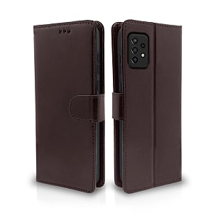 pikkme samsung galaxy a72 flip case leather finish  inside tpu with card pockets  wallet stand and shock proof  magnetic closing  complete protection flip cover for samsung galaxy a72 coffee