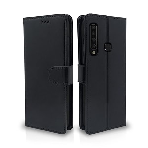 pikkme samsung galaxy a9 2018 flip case leather finish  inside tpu with card pockets  wallet stand and shock proof  magnetic closing  complete protection flip cover black