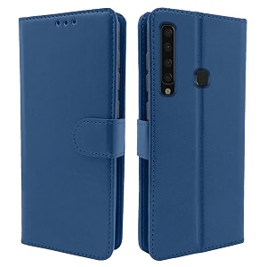 pikkme samsung galaxy a9 2018 flip case leather finish  inside tpu with card pockets  wallet stand and shock proof  magnetic closing  complete protection flip cover blue