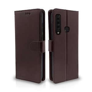 pikkme samsung galaxy a9 2018 flip case leather finish  inside tpu with card pockets  wallet stand and shock proof  magnetic closing  complete protection flip cover coffee