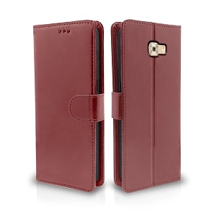 pikkme samsung galaxy c7 pro flip case leather finish  inside tpu with card pockets  wallet stand and shock proof  magnetic closing  complete protection flip cover brown