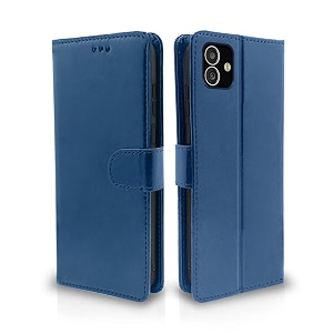 pikkme samsung galaxy f14 5g flip cover leather finish  inside tpu with card pockets  wallet stand and shock proof  complete protection flip case blue