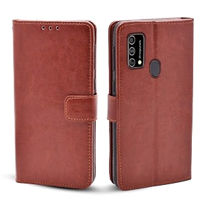 pikkme samsung galaxy f41 leather flip cover wallet case for samsung galaxy f41 brown