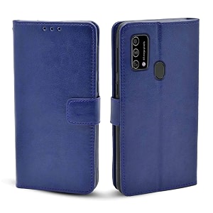 pikkme samsung galaxy f41 leather flip cover wallet case for samsung galaxy f41 blue