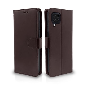 pikkme samsung galaxy f62 flip case leather finish  inside tpu with card pockets  wallet stand and shock proof  magnetic closing  complete protection flip cover for samsung galaxy f62 coffee