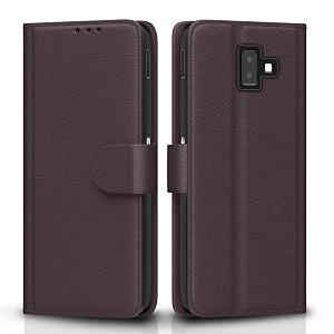 pikkme samsung galaxy j6 plus flip case leather finish  inside tpu with card pockets  wallet stand and shock proof  magnetic closing  complete protection flip cover coffee