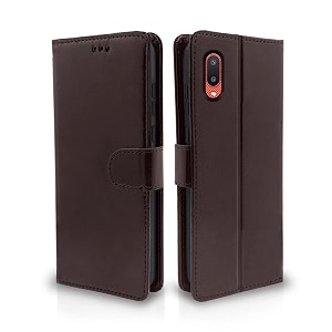 pikkme samsung galaxy m02 flip case leather finish  inside tpu with card pockets  wallet stand and shock proof  magnetic closing  complete protection flip cover for samsung galaxy m02 coffee