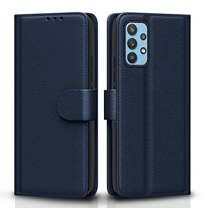 pikkme samsung galaxy m32 5g  a32 5g flip cover leather finish  inside tpu with card pockets  wallet stand and shock proof  complete protection flip case blue