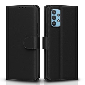 pikkme samsung galaxy m32 5g  a32 5g flip cover leather finish  inside tpu with card pockets  wallet stand and shock proof  complete protection flip case black