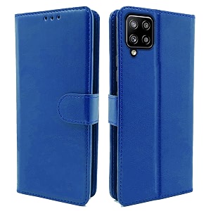 pikkme samsung galaxy m42 flip cover leather finish  inside tpu with card pockets  wallet stand and shock proof  complete protection flip case blue