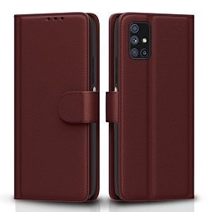 pikkme samsung galaxy m51 leather flip cover wallet case for samsung galaxy m51 brown
