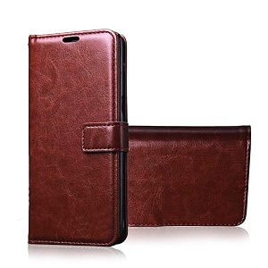 pikkme samsung galaxy note 4 flip cover brown leather finish  inside tpu with card holder  wallet stand  shock proof  magnetic closure  360 degree complete protection flip cover for samsung galaxy note 4