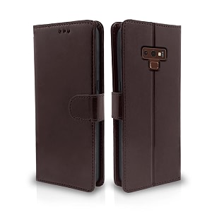 pikkme samsung galaxy note 9 flip case leather finish  inside tpu with card pockets  wallet stand and shock proof  magnetic closing  complete protection flip cover coffee