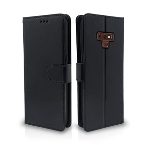 pikkme samsung galaxy note 9 flip case leather finish  inside tpu with card pockets  wallet stand and shock proof  magnetic closing  complete protection flip cover black