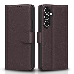 pikkme samsung galaxy s23 fe 5g flip cover leather finish  wallet stand and shock proof  inside tpu with card pockets  complete protection flip case coffee