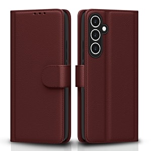 pikkme samsung galaxy s23 fe 5g flip cover leather finish  wallet stand and shock proof  inside tpu with card pockets  complete protection flip case brown