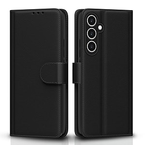 pikkme samsung galaxy s23 fe 5g flip cover leather finish  wallet stand and shock proof  inside tpu with card pockets  complete protection flip case black