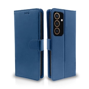 pikkme samsung galaxy s24 5g flip cover leather finish  inside tpu with card pockets  wallet stand and shock proof  complete protection flip case blue