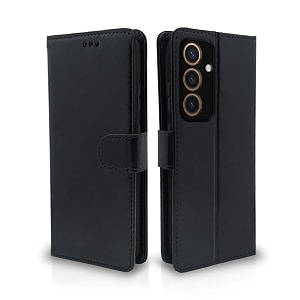 pikkme samsung galaxy s24 5g flip cover leather finish  inside tpu with card pockets  wallet stand and shock proof  complete protection flip case black