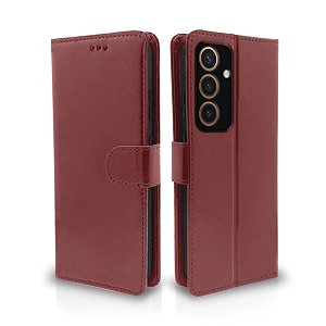 pikkme samsung galaxy s24 5g flip cover leather finish  inside tpu with card pockets  wallet stand and shock proof  complete protection flip case brown