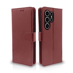 pikkme samsung galaxy s24 ultra 5g flip cover leather finish  inside tpu with card pockets  wallet stand and shock proof  complete protection flip case brown