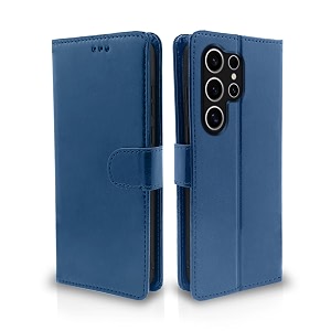pikkme samsung galaxy s24 ultra 5g flip cover leather finish  inside tpu with card pockets  wallet stand and shock proof  complete protection flip case blue