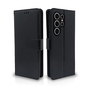 pikkme samsung galaxy s24 ultra 5g flip cover leather finish  inside tpu with card pockets  wallet stand and shock proof  complete protection flip case black