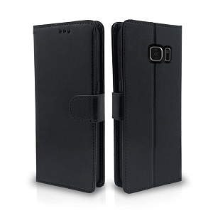 pikkme samsung galaxy s7 edge flip case leather finish  inside tpu with card pockets  wallet stand and shock proof  magnetic closing  complete protection flip cover black