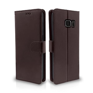 pikkme samsung galaxy s7 edge flip case leather finish  inside tpu with card pockets  wallet stand and shock proof  magnetic closing  complete protection flip cover coffee