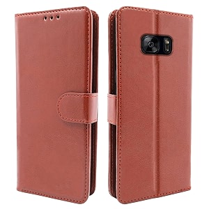 pikkme samsung galaxy s7 edge flip case leather finish  inside tpu with card pockets  wallet stand and shock proof  magnetic closing  complete protection flip cover brown