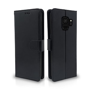 pikkme samsung galaxy s9 flip case leather finish  inside tpu with card pockets  wallet stand and shock proof  magnetic closing  complete protection flip cover for samsung galaxy s9 black
