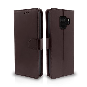 pikkme samsung galaxy s9 flip case leather finish  inside tpu with card pockets  wallet stand and shock proof  magnetic closing  complete protection flip cover for samsung galaxy s9 coffee