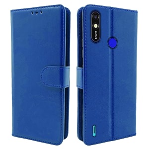 pikkme techno spark go plus flip cover magnetic leather wallet case shockproof tpu for tecno spark go plus blue