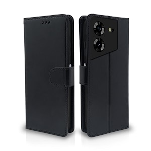 pikkme tecno pova 5  tecno pova 5 pro 5g flip cover leather finish  inside tpu with card pockets  wallet stand and shock proof  complete protection flip case black