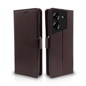 pikkme tecno pova 5  tecno pova 5 pro 5g flip cover leather finish  inside tpu with card pockets  wallet stand and shock proof  complete protection flip case coffee