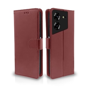 pikkme tecno pova 5  tecno pova 5 pro 5g flip cover leather finish  inside tpu with card pockets  wallet stand and shock proof  complete protection flip case brown
