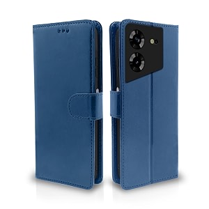 pikkme tecno pova 5  tecno pova 5 pro 5g flip cover leather finish  inside tpu with card pockets  wallet stand and shock proof  complete protection flip case blue
