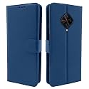 Pikkme Vivo S1 Pro Flip Cover Magnetic Leather Wallet Case Shockproof TPU for Vivo S1 Pro - (Blue)