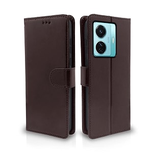 pikkme vivo t1 pro 5g iqoo z6 pro 5g flip case leather finish  inside tpu with card pockets  wallet stand and shock proof  magnetic closing  complete protection flip cover coffee