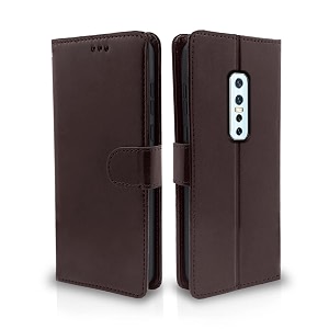 pikkme vivo v17 pro flip case leather finish  inside tpu with card pockets  wallet stand and shock proof  magnetic closing  complete protection flip cover for vivo v17 pro coffee