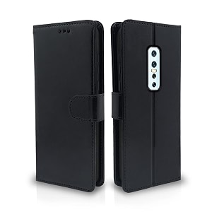 pikkme vivo v17 pro flip case leather finish  inside tpu with card pockets  wallet stand and shock proof  magnetic closing  complete protection flip cover for vivo v17 pro black